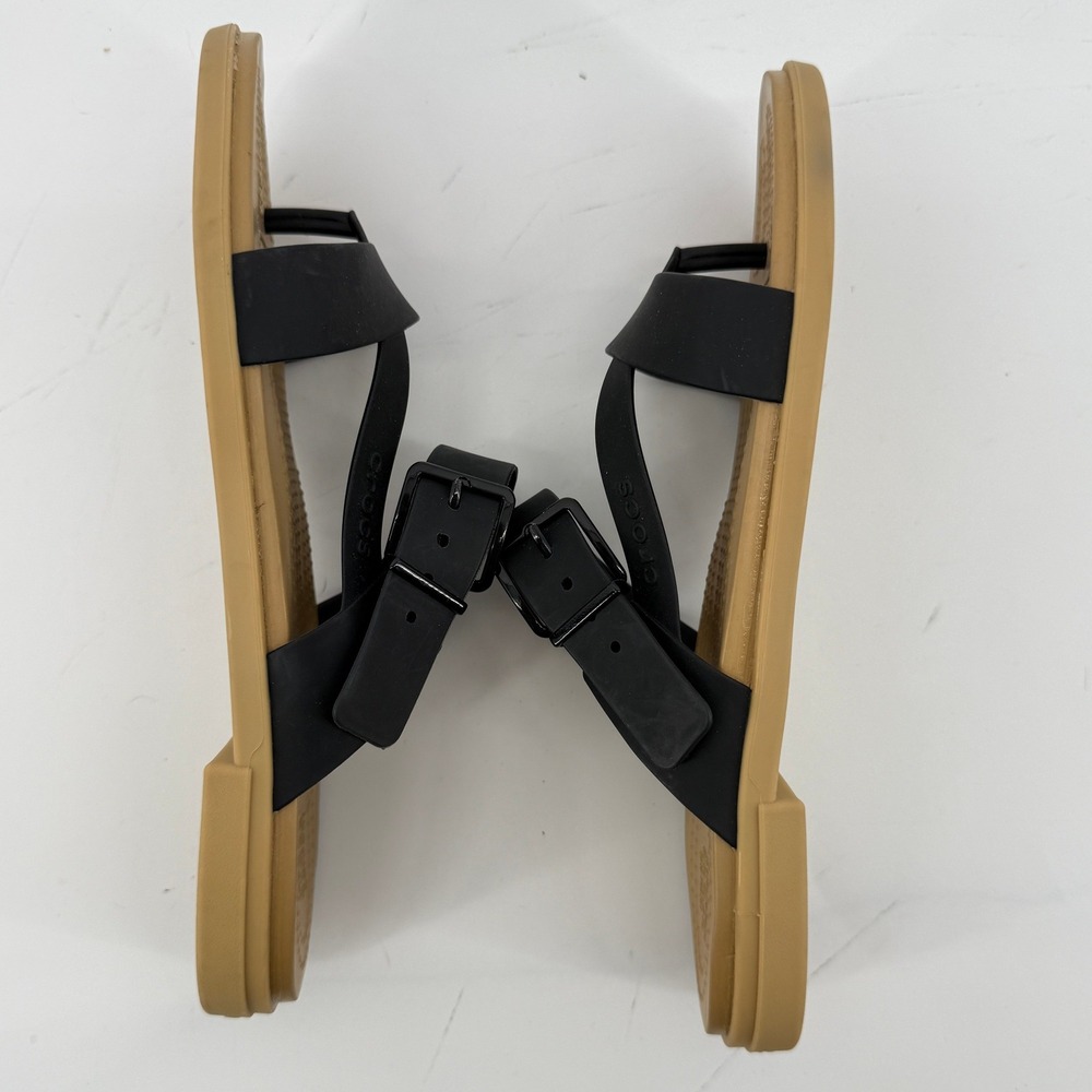 Crocs Tulum Toe Post Toe Sandal Black Tan Women 8 Strappy Slip On Flip Flop - Picture 7 of 9